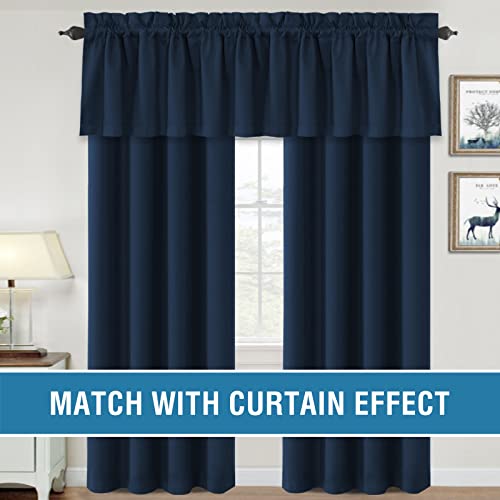 H.VERSAILTEX 100% Blackout Curtain Valances for Kitchen Windows/Bathroom/Living Room/Bedroom Thermal Insulated Rod Pocket Valances for Windows, 4 Pack, 52" x 18", Navy