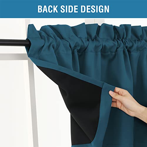 H.VERSAILTEX 100% Blackout Curtain Valances for Kitchen Windows/Bathroom/Living Room/Bedroom Thermal Insulated Rod Pocket Valances for Windows, 2 Pack, 52" x 18", Dark Teal