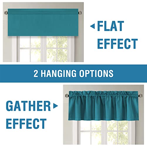 H.VERSAILTEX 100% Blackout Curtain Valances for Kitchen Windows/Bathroom/Living Room/Bedroom Thermal Insulated Rod Pocket Valances for Windows, 4 Pack, 52" x 18", Turquoise Blue