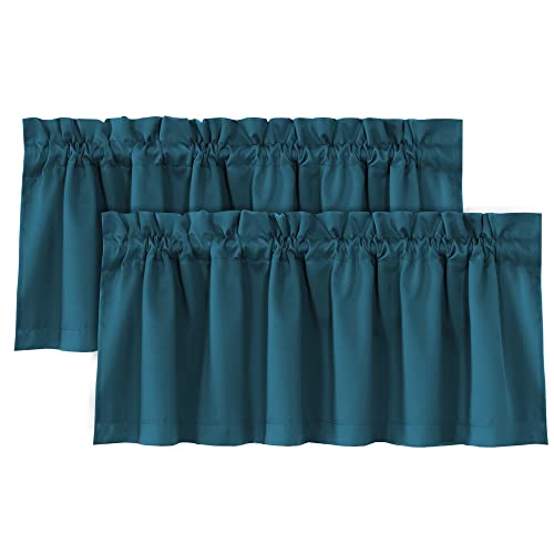 H.VERSAILTEX 100% Blackout Curtain Valances for Kitchen Windows/Bathroom/Living Room/Bedroom Thermal Insulated Rod Pocket Valances for Windows, 2 Pack, 52" x 18", Dark Teal