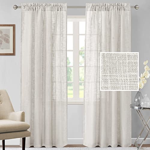 H.VERSAILTEX Linen Curtains 84 inches Long Natural Linen Blended Curtains for Living Room Burlap Linen Textured Curtains Light Filtering Rod Pocket Curtains Bedroom Curtains 2 Panel Sets, Off White