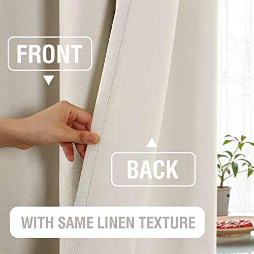 100% Blackout Linen Curtains 54 inches Long Thermal Curtains for Living Room Textured Burlap Curtains with Double Face Linen Grommet Soundproof Bedroom Curtains 52 x 54 Inch, 2 Panels - Ivory