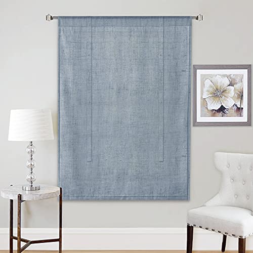 H.VERSAILTEX Tie Up Linen Curtains 63 Inch Length Nature Linen Textured Privacy Curtain Multi Hanging Ways Shade Balloon Window Shade Rod Pocket Casual Curtain - 42x63 - 2 Panels, Stone Blue
