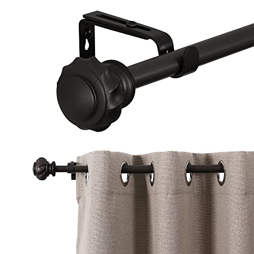 H.VERSAILTEX Window Curtain Rods for Windows 48 to 86 Inches Splicing Adjustable 3/4 Inch Diameter Single Window Curtain Rod Set with Decorative Ribbed Knob Finials, Black