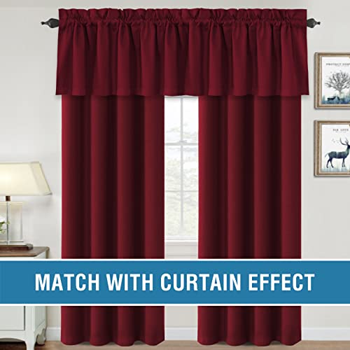 H.VERSAILTEX 100% Blackout Curtain Valances for Kitchen Windows/Bathroom/Living Room/Bedroom Thermal Insulated Rod Pocket Valances for Windows, 4 Pack, 52" x 18", Burgundy