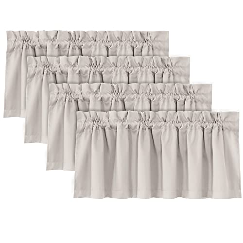 H.VERSAILTEX 100% Blackout Curtain Valances for Kitchen Windows/Bathroom/Living Room/Bedroom Thermal Insulated Rod Pocket Valances for Windows, 4 Pack, 52" x 18", Pumice Stone
