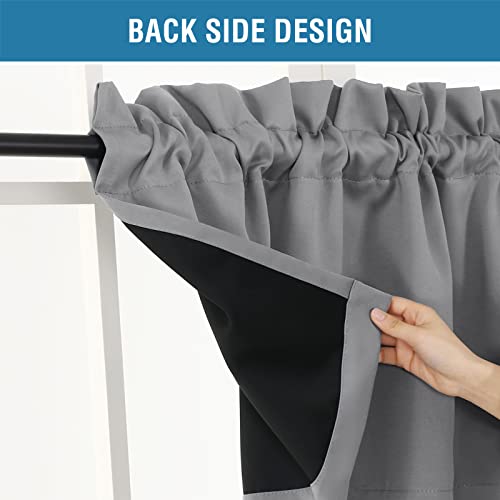 H.VERSAILTEX 100% Blackout Curtain Valances for Kitchen Windows/Bathroom/Living Room/Bedroom Thermal Insulated Rod Pocket Valances for Windows, 2 Pack, 52" x 18", Dove Gray