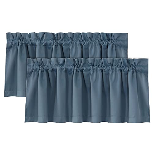 H.VERSAILTEX 100% Blackout Curtain Valances for Kitchen Windows/Bathroom/Living Room/Bedroom Thermal Insulated Rod Pocket Valances for Windows, 2 Pack, 52" x 18", Stone Blue