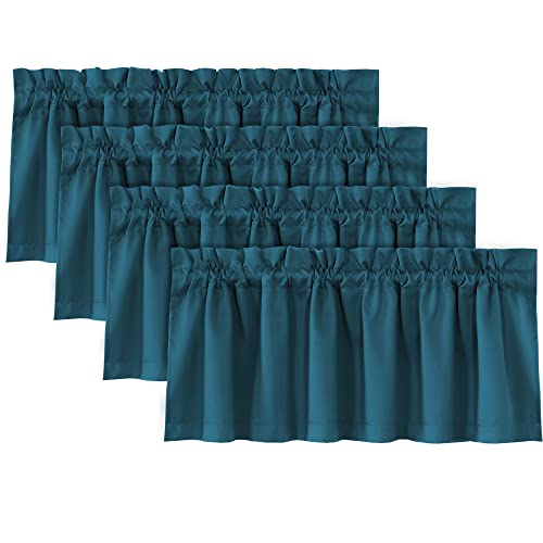 H.VERSAILTEX 100% Blackout Curtain Valances for Kitchen Windows/Bathroom/Living Room/Bedroom Thermal Insulated Rod Pocket Valances for Windows, 4 Pack, 52" x 18", Dark Teal