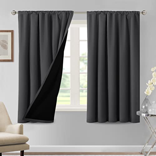 H.VERSAILTEX 100% Blackout Curtains for Bedroom Thermal Insulated Curtains & Drapes Blackout Curtains 63 Inches Long Rod Pocket Curtains for Living Room with Black Liner 2 Panels Set, Charcoal Gray