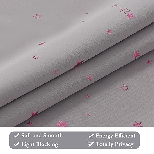 Blackout Star Curtains for Kids Room Boys Girls Twinkle Stars Thermal Insulated Cute Thick Soft Curtain Drapes, Grommet Top, 1 Panel, 52" W x 84" L, Grey/Pink