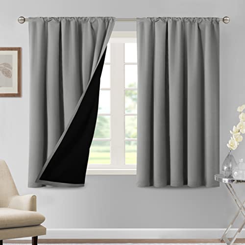 H.VERSAILTEX 100% Blackout Curtains for Bedroom Thermal Insulated Curtains & Drapes Blackout Curtains 54 Inches Long Rod Pocket Curtains for Living Room with Black Liner 2 Panels Set, Dove Gray