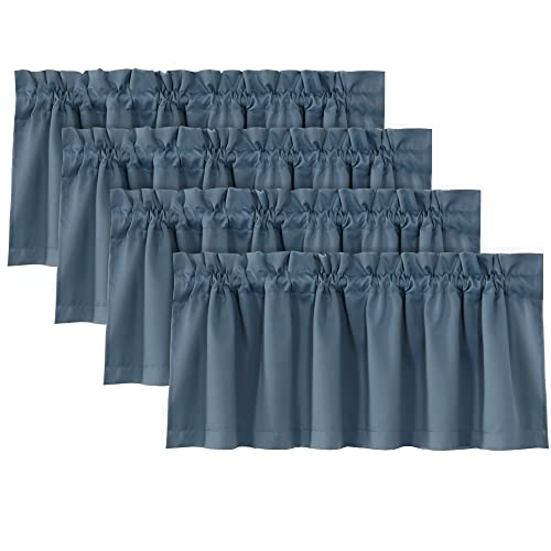 H.VERSAILTEX 100% Blackout Curtain Valances for Kitchen Windows/Bathroom/Living Room/Bedroom Thermal Insulated Rod Pocket Valances for Windows, 4 Pack, 52" x 18", Stone Blue