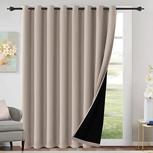 H.VERSAILTEX 100% Blackout Patio Curtains Thermal Insulated Curtains for Sliding Door Extra Wide Window Panels Full Light Blocking Grommet Curtains with Black Liner, W100 x L84 inch - Natural Sand