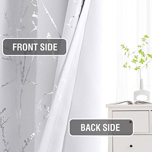 H.VERSAILTEX White Curtains for Bedroom Foil Print Twig Tree Branch Thermal Insulated Grommet Curtain Drapes Light Blocking Thick Soft Window Curtains for Living 52 x 54 Inch Pure White 2 Panels