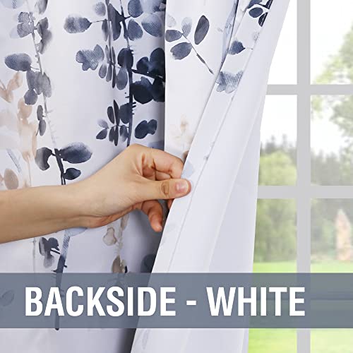 H.VERSAILTEX Blackout Kitchen Curtains Room Darkening Curtains Rod Pocket, Half Window Tier Curtains for Café, Laundry, Bedroom Bluestone and Taupe Classical Floral Printing (Each 32"x36", 2 Panels)