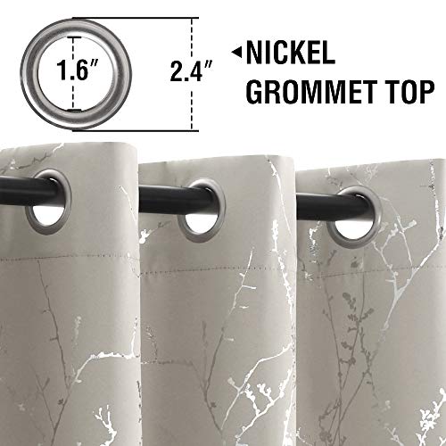 H.VERSAILTEX Blackout Curtains for Bedroom Foil Print Twig Tree Branch Thermal Insulated Grommet Curtain Drapes Light Blocking Thick Soft Window Curtains for Living 52 x 45 Inch Stone 2 Panels