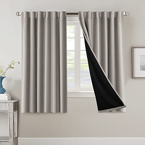 100% Blackout Curtains for Bedroom with Black Liner Full Room Darkening Curtains 63 Inches Long Thermal Insulated Back Tab/Rod Pocket Window Treatment Drapes for Living Room, Warm Taupe, 2 Panels