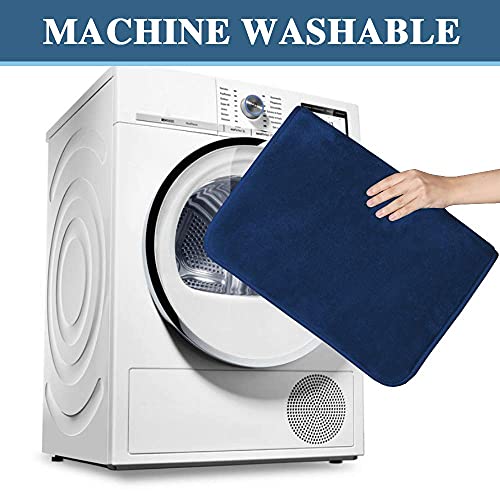 Bath Mat Memory Foam Set Bathroom Rug Set Flannel Velvety Bath Mat Luxury Extra Soft and Absorbent Non Slip Rugs for Bathroom/Bedroom Washable(Curved Set 24"x 36" Plus 20"x 24"U, Navy)