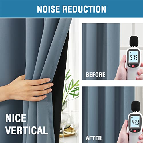 100% Blackout Curtains for Bedroom with Black Liner Full Room Darkening Curtains 84 Inches Long Thermal Insulated Back Tab/Rod Pocket Window Treatment Drapes for Living Room, Stone Blue, 2 Panels