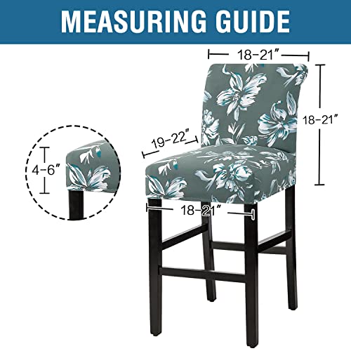 H.VERSAILTEX Stretch Bar Stool Cover Set of 2 Pub Counter Stool Chair Slipcover for Dining Room Cafe Height Side Chairs Feature Modern Floral Printed Design, Green