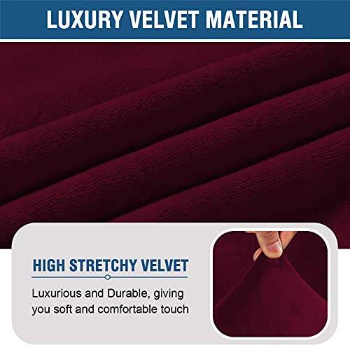 Velvet Accent Chair Covers High Stretch Armless Chair Covers for Living Room Luxury Thick Velvet Chair Slipcovers Modern Furniture Protector with Elastic Bottom, Machine Washable, Burgundy