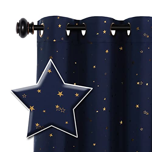 Blackout Star Curtains for Kids Room Boys Girls Twinkle Stars Thermal Insulated Cute Thick Soft Curtain Drapes, Grommet Top, 1 Panel, 52" W x 84" L, Navy/Bronze