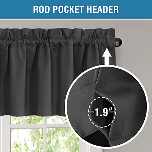 H.VERSAILTEX 100% Blackout Curtain Valances for Kitchen Windows/Bathroom/Living Room/Bedroom Thermal Insulated Rod Pocket Valances for Windows, 4 Pack, 52" x 18", Charcoal Gray