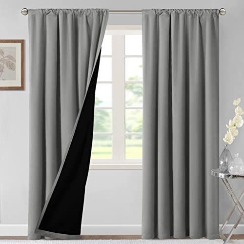 H.VERSAILTEX 100% Blackout Curtains for Bedroom Thermal Insulated Curtains & Drapes Blackout Curtains 84 Inches Long Rod Pocket Curtains for Living Room with Black Liner 2 Panels Set, Dove Gray