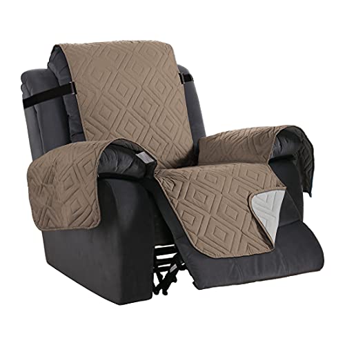 H.VERSAILTEX Reversible Quilted Recliner Covers Water Resistant Furniture Protector for Reclienr Chair with Elastic Straps for Pets Kids Sitting Width Up to 22"(Recliner, Taupe/Beige)