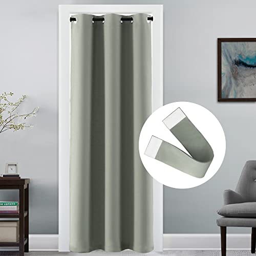 Doorway Curtain Blackout Closet Door Curtain Room Divider Window Treatment Curtain for Bedroom Thermal Insulated Privacy Drape Soundproof Grommet Door Curtain, 42 x 80 inches, 1 Panel, Light Sage