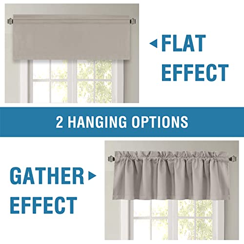 H.VERSAILTEX 100% Blackout Curtain Valances for Kitchen Windows/Bathroom/Living Room/Bedroom Thermal Insulated Rod Pocket Valances for Windows, 2 Pack, 52" x 18", Warm Taupe