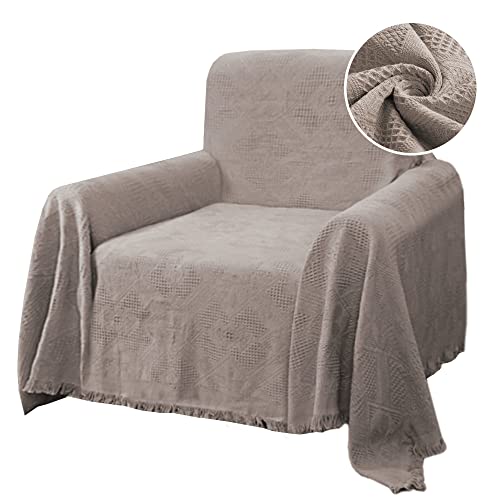 H.VERSAILTEX Cotton Sofa Covers Couch Cover Sofa Slipcover for Most Shape Sofas, Feature Thick Woven Jacquard Seamless with Tassels, Multi-Use Decorative for Couch (Medium: 71" x 91", Sand)