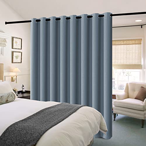 H.VERSAILTEX 100% Blackout Patio Curtains Thermal Insulated Curtains for Sliding Door Extra Wide Window Panels Full Light Blocking Grommet Curtains with Black Liner, W100 x L84 inch - Stone Blue