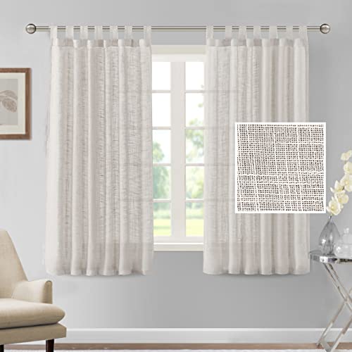 Linen Curtains Natural Linen Blended Curtains for Living Room Burlap Linen Textured Curtains Tab Top Curtains Elegant Energy Efficient Light Filtering Curtains (Set of 2, 52" x 63", Off White)