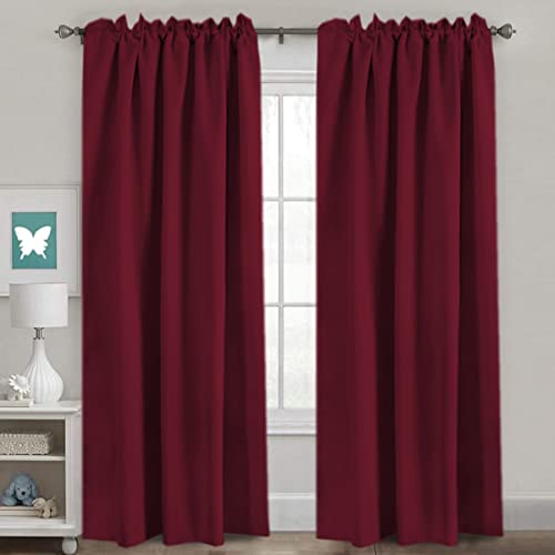 Blackout Curtains Thermal Insulated Window Treatment Panels Room Darkening Blackout Drapes for Living Room Back Tab/Rod Pocket Bedroom Draperies, 52 x 96 Inch, Burgundy Red, 2 Panels