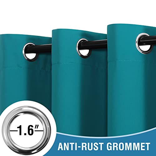H.VERSAILTEX 100% Blackout Patio Curtains Thermal Insulated Curtains for Sliding Door Extra Wide Window Panels Full Light Blocking Grommet Curtains with Black Liner, W100 x L96 inch - Turquoise Blue