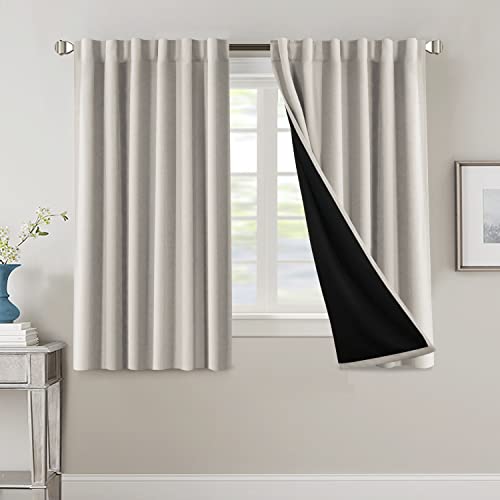 100% Blackout Curtains for Bedroom with Black Liner Full Room Darkening Curtains 54 Inches Long Thermal Insulated Back Tab/Rod Pocket Window Treatment Drapes for Living Room, Pumice Stone, 2 Panels