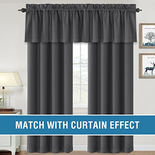 H.VERSAILTEX 100% Blackout Curtain Valances for Kitchen Windows/Bathroom/Living Room/Bedroom Thermal Insulated Rod Pocket Valances for Windows, 4 Pack, 52" x 18", Charcoal Gray