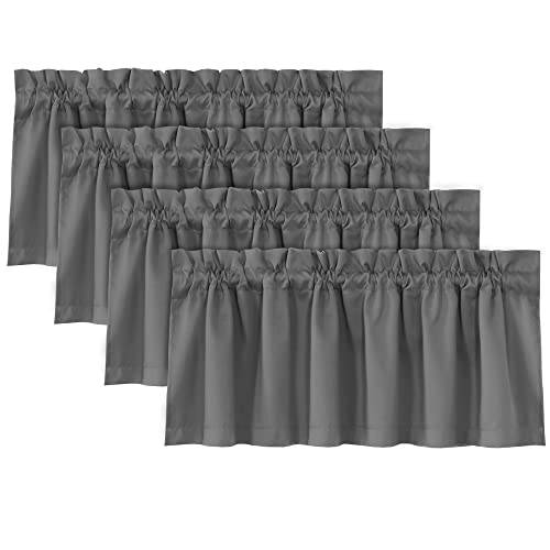 H.VERSAILTEX 100% Blackout Curtain Valances for Kitchen Windows/Bathroom/Living Room/Bedroom Thermal Insulated Rod Pocket Valances for Windows, 4 Pack, 52" x 18", Grey