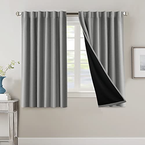 100% Blackout Curtains for Bedroom with Black Liner Full Room Darkening Curtains 54 Inches Long Thermal Insulated Back Tab/Rod Pocket Window Treatment Drapes for Living Room, Dove Grey, 2 Panels