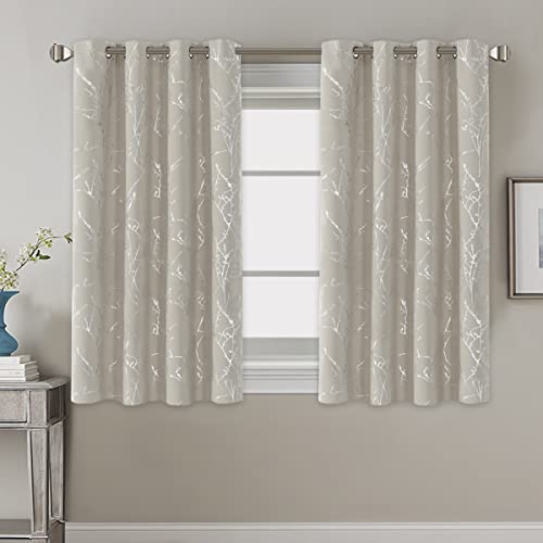 H.VERSAILTEX Blackout Curtains for Bedroom Foil Print Twig Tree Branch Thermal Insulated Grommet Curtain Drapes Light Blocking Thick Soft Window Curtains for Living 52 x 45 Inch Stone 2 Panels