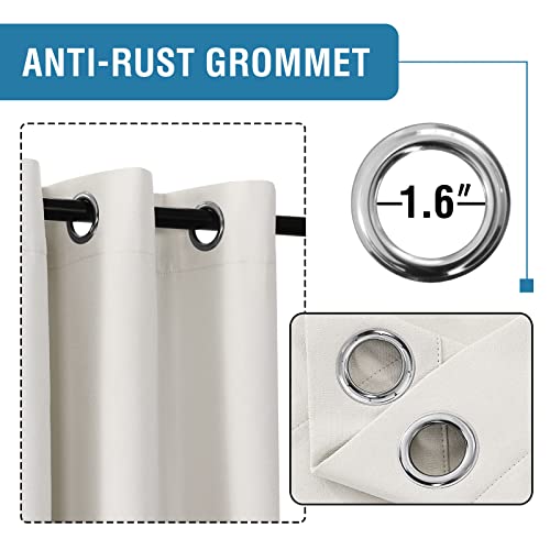 100% Blackout Linen Curtains 96 inches Long Thermal Curtains for Living Room Textured Burlap Curtains with Double Face Linen Grommet Soundproof Bedroom Curtains 52 x 96 Inch, 2 Panels - Off White