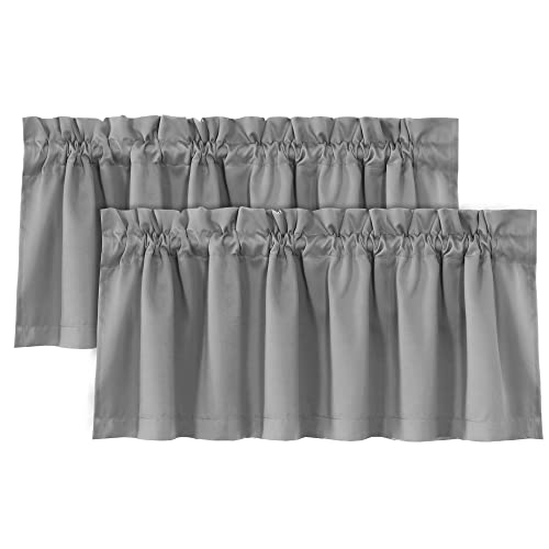 H.VERSAILTEX 100% Blackout Curtain Valances for Kitchen Windows/Bathroom/Living Room/Bedroom Thermal Insulated Rod Pocket Valances for Windows, 2 Pack, 52" x 18", Dove Gray