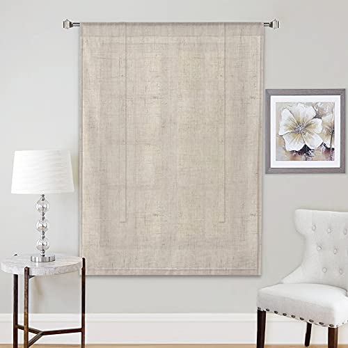 H.VERSAILTEX Tie Up Linen Curtains 63 Inch Length Nature Linen Textured Privacy Curtain Multi Hanging Ways Shade Balloon Window Shade Rod Pocket Casual Curtain - 42x63 - 2 Panels, Angora