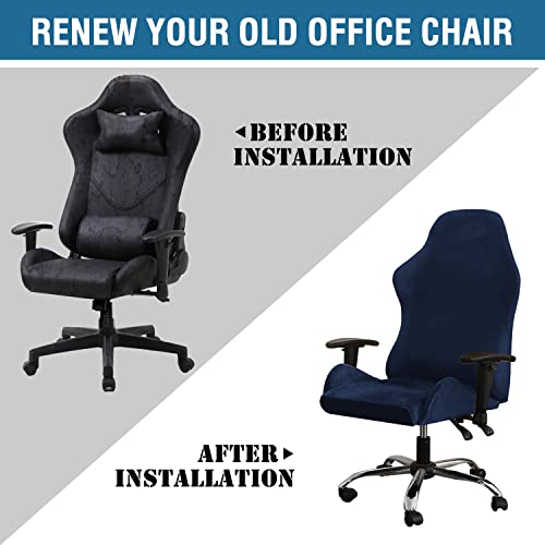 2 Piece Velvet Gaming Chair Covers Stretchable Game Chair Cover Protector Computer Chair Cover Computer Reclining Racing Ruffled Gamer Chair Protector Rotating Armchair Covers Without Chair (Navy)