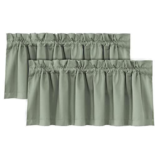 H.VERSAILTEX 100% Blackout Curtain Valances for Kitchen Windows/Bathroom/Living Room/Bedroom Thermal Insulated Rod Pocket Valances for Windows, 2 Pack, 52" x 18", Sage