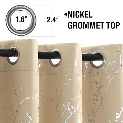H.VERSAILTEX Blackout Curtains for Bedroom Foil Print Twig Tree Branch Thermal Insulated Grommet Curtain Drapes Light Blocking Thick Soft Window Curtains for Living 52 x 45 Inch Beige 2 Panels