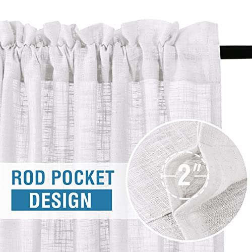 H.VERSAILTEX Linen Curtains 96 inches Long Natural Linen Blended Curtains for Living Room Burlap Linen Textured Curtains Light Filtering Rod Pocket Curtains Bedroom Curtains 2 Panel Sets, White