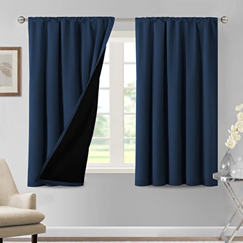 H.VERSAILTEX 100% Blackout Curtains for Bedroom Thermal Insulated Curtains & Drapes Blackout Curtains 54 Inches Long Rod Pocket Curtains for Living Room with Black Liner 2 Panels Set, Navy
